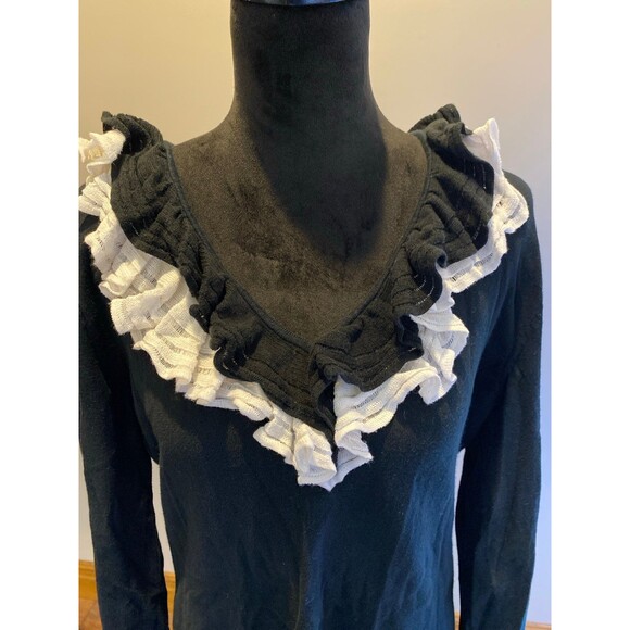 Chaps Women’s Lightweight Sweater Top Plus Size XL Navy Blue V Neck Lace Ruffle - Picture 3 of 10